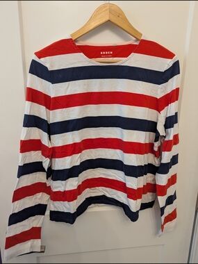 Boden Red/Orange, Navy, & White Striped Long Sleeve Tee Sz 14/L